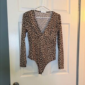 gaze Leopard Print Long-Sleeve One-Piece Bodysuit - Brown, Black